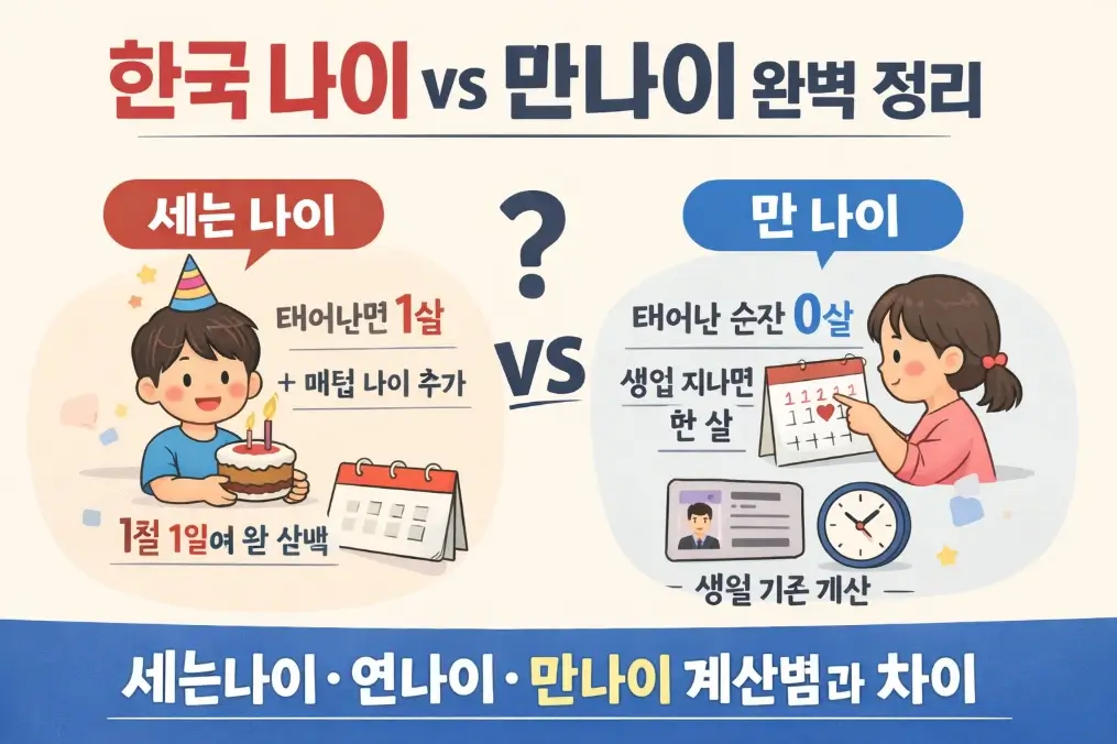 한국 나이 vs 만나이 완벽 정리 — 세는나이·연나이·만나이 계산법 비교